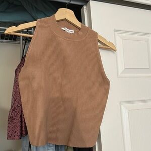 Brown Ribbed Sleeveless Top